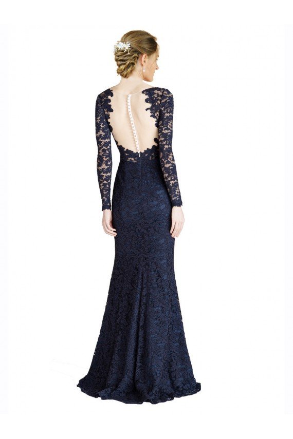 Outlet Illusion Long Sleeves Lace Bridesmaid Dress / Prom Dress with Sheer Keyhole Back