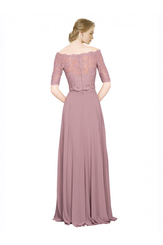Outlet Off the Shoulder Lace Crop Top A-Line Chiffon Bridesmaid Dress / Prom Dress