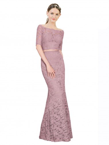 Outlet Short Sleeves Crop Top Mermaid Lace Bridesmaid Dress / Prom Dress