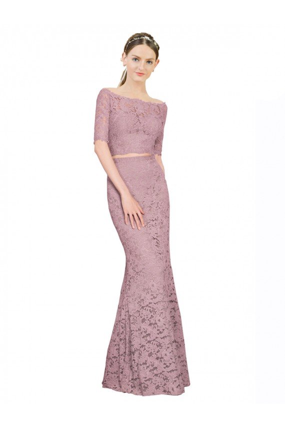 Outlet Short Sleeves Crop Top Mermaid Lace Bridesmaid Dress / Prom Dress