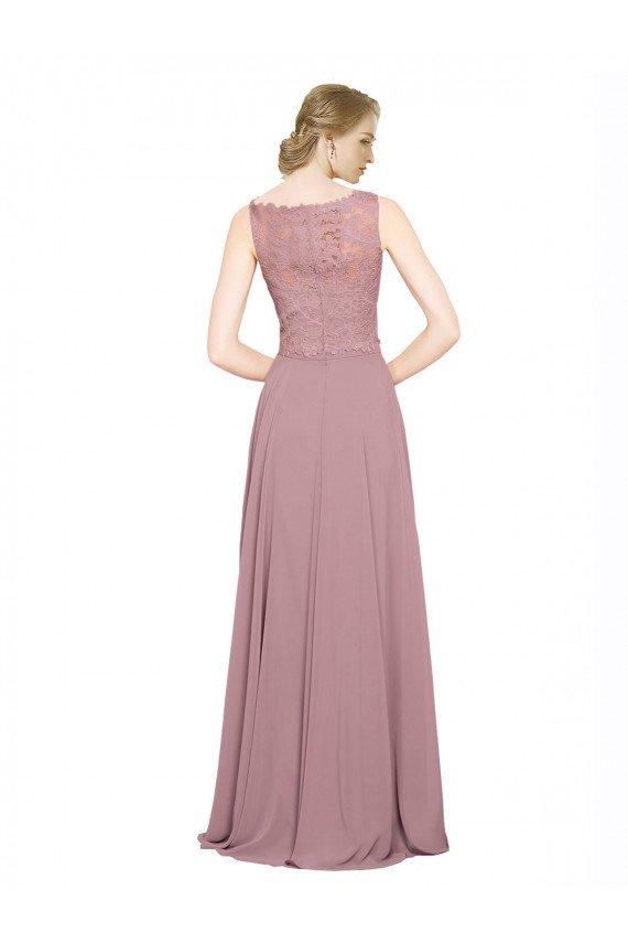 Outlet Long A-Line Chiffon Bridesmaid Dress / Prom Dress with Sleeveless Lace Crop Top