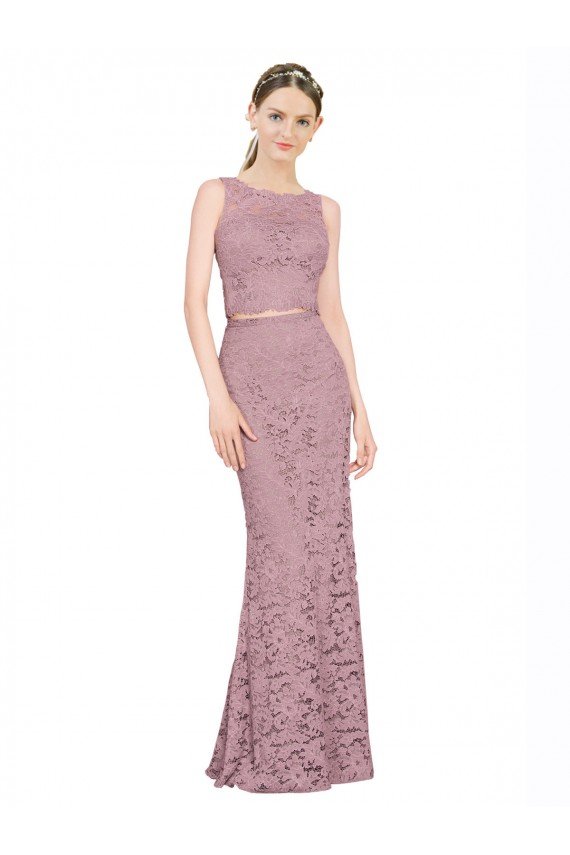 Outlet Sleeveless Crop Top High Neck Mermaid Lace Bridesmaid Dress / Prom Dress