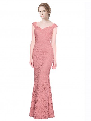 Outlet Sweetheart Mermaid Long Lace Bridesmaid Dress / Prom Dress with Wide Straps