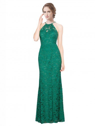 Outlet High Illusion Halter Neck Long Lace Bridesmaid Dress / Prom Dress