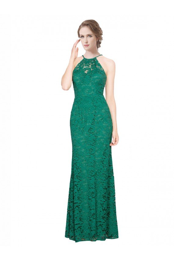 Outlet High Illusion Halter Neck Long Lace Bridesmaid Dress / Prom Dress