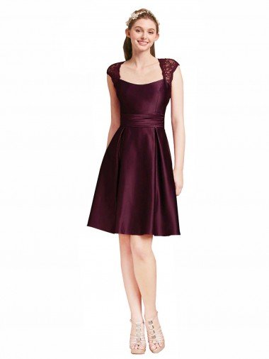 Outlet Short Knee Length Lace Cocktail Bridesmaid Dress with Square Neck