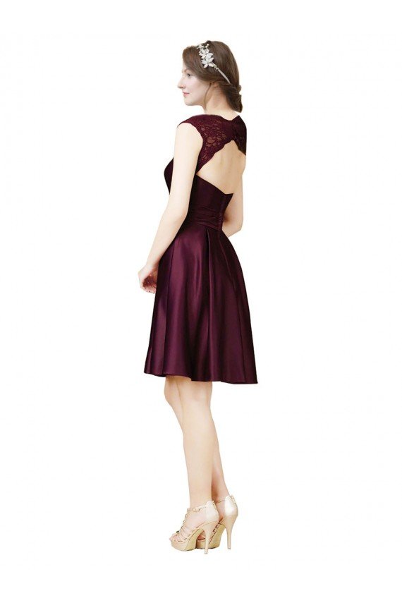 Outlet Short Knee Length Lace Cocktail Bridesmaid Dress with Square Neck