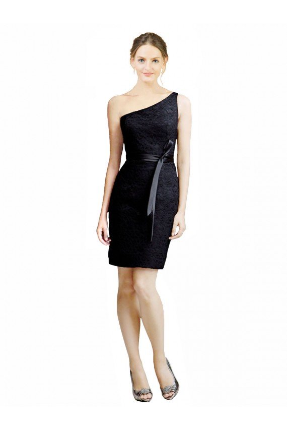 Outlet One Shoulder Short Lace Cocktail Bridesmaid Dress with Satin Waistband