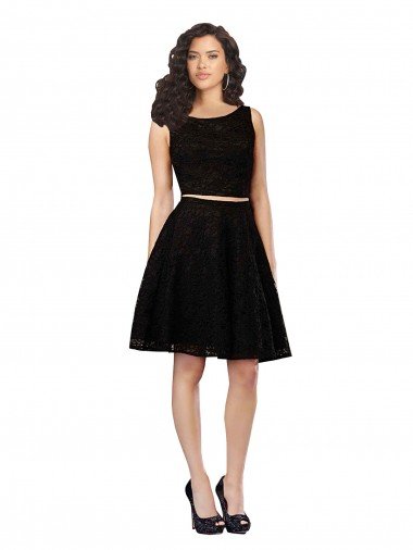 Outlet Two Piece Short Lace Cocktail Bridesmaid Dress with Jewel Neckline