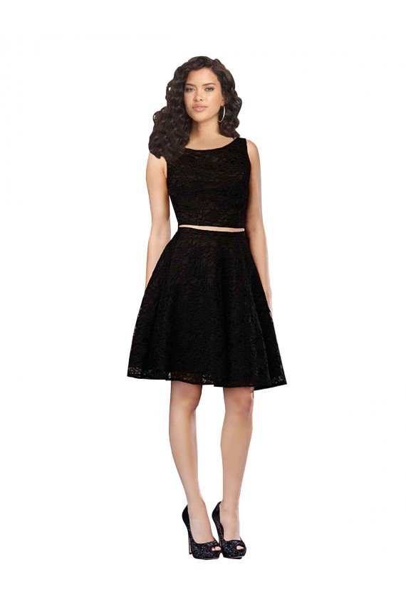 Outlet Two Piece Short Lace Cocktail Bridesmaid Dress with Jewel Neckline