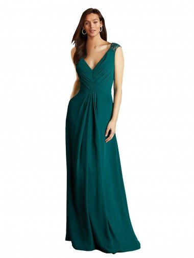 Outlet Long A-Line Lace and Chiffon Bridesmaid Dress with Open Back