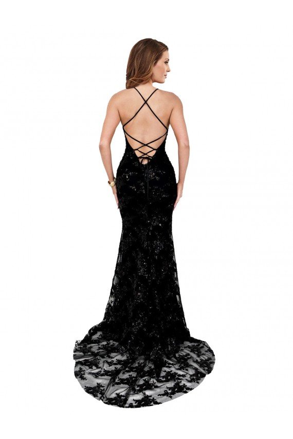 Outlet Formal High Neckline Lace Open Back Bridesmaid Dress / Prom Dress with High Slit
