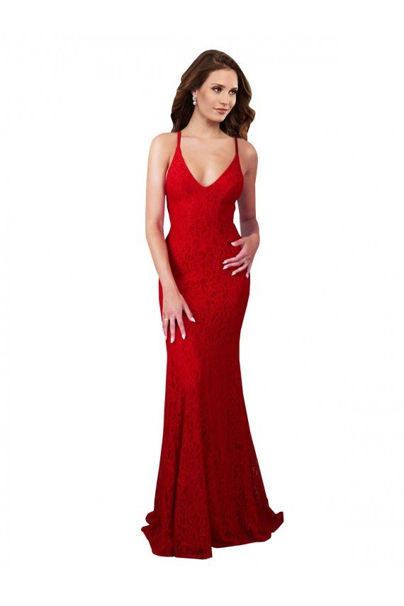 Outlet Low Back V-Neckline Floor Length Formal Lace Bridesmaid Dress / Prom Dress