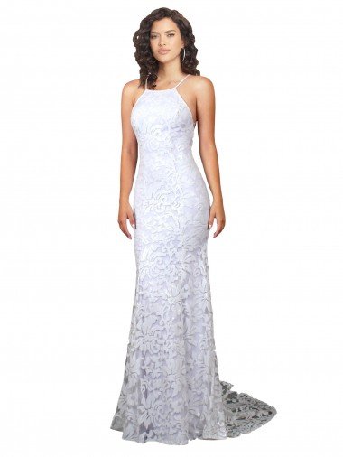 Outlet Mermaid Fitted High Neck Low Back Fishtail Wedding Dress
