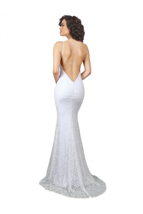 Outlet High Neck Backless Lace Wedding Dress with Plunging Low Back