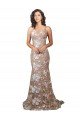 Outlet Fishtail Shaped V-Neck Embroidered Foral Lace Wedding Dress