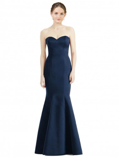 Outlet Long Mermaid Full Length Strapless Satin Bridesmaid Dress