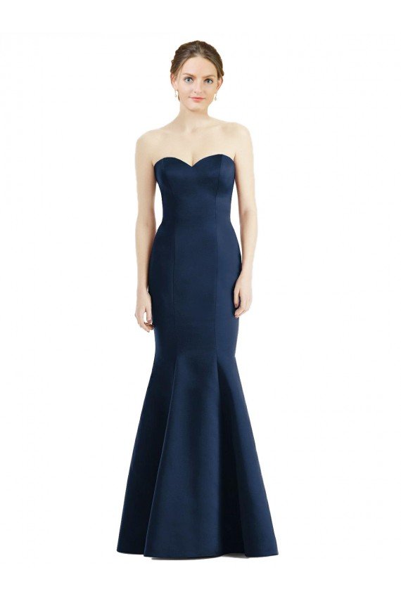 Outlet Long Mermaid Full Length Strapless Satin Bridesmaid Dress