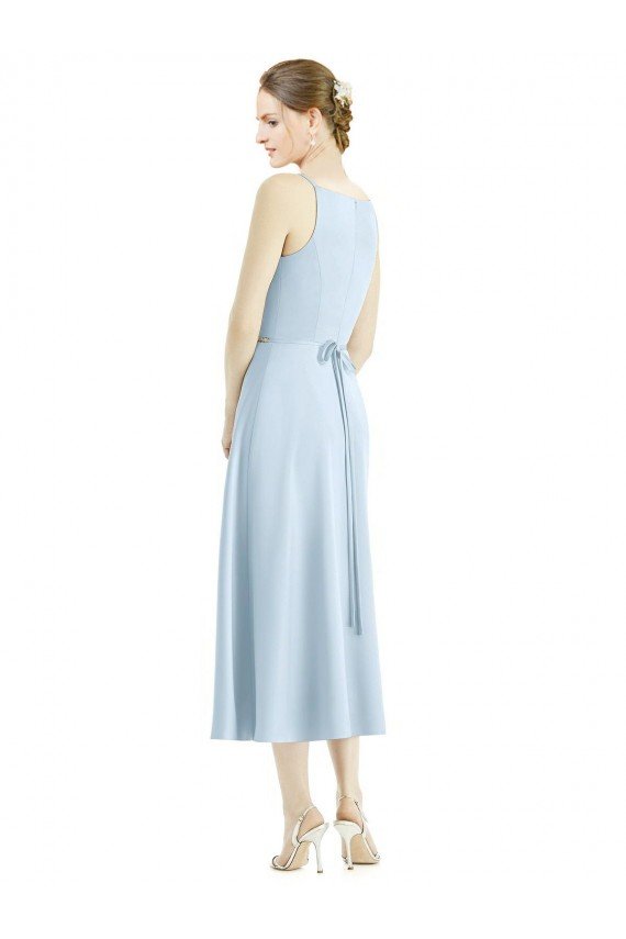Outlet Short Tea Length V-Neck Satin Bridesmaid Dress