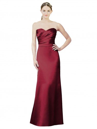 Outlet Strapless Satin Bridesmaid Dress with Asymmetrical Draped Bodice