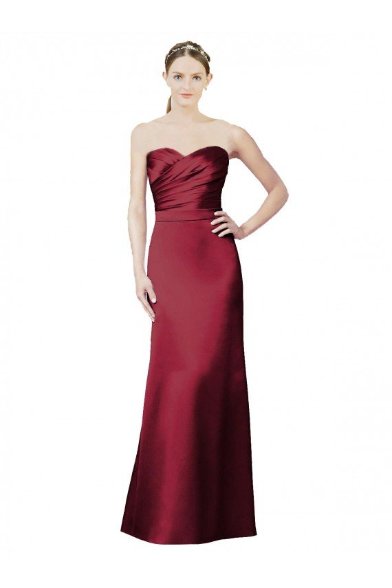 Outlet Strapless Satin Bridesmaid Dress with Asymmetrical Draped Bodice