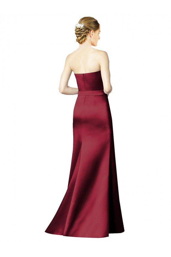 Outlet Strapless Satin Bridesmaid Dress with Asymmetrical Draped Bodice