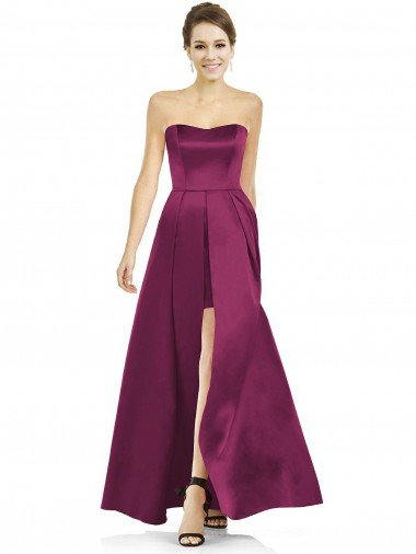 Outlet Full Length Strapless Long Satin Bridesmaid Dress with Sweetheart Neckline