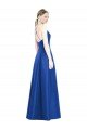 Outlet Full Pleated V-Neck Long Satin Bridesmaid Dress with Criss Cross Open Back