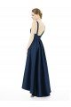 Outlet Full Length Sleeveless Long Satin Bridesmaid Dress with High Low Hem Detail