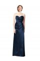 Outlet Faux Wrap A-Line Long Satin Bridesmaid Dress with Draped Bodice