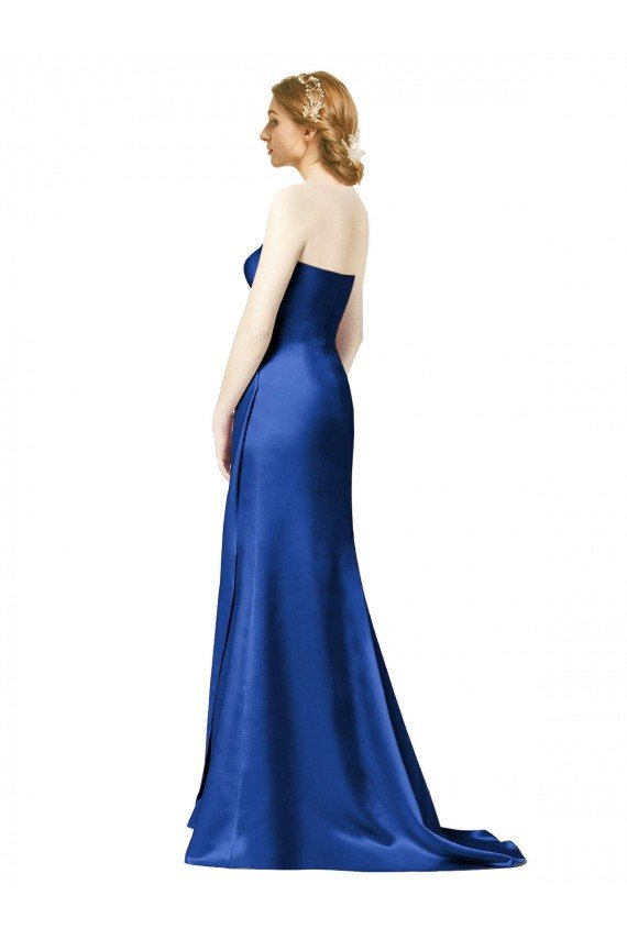 Outlet Faux Wrap A-Line Long Satin Bridesmaid Dress with Draped Bodice