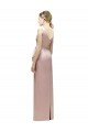 Outlet Sleeveless V-Neck Long Satin Bridesmaid Dress with Draped Bodice and Tiered Bow