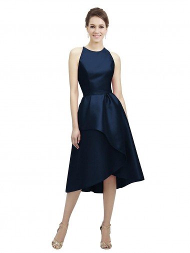 Outlet Halter Neck Short Tea Length Sleeveless Satin Bridesmaid Dress