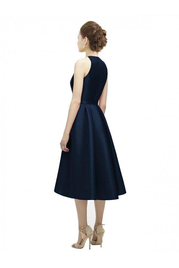 Outlet Halter Neck Short Tea Length Sleeveless Satin Bridesmaid Dress