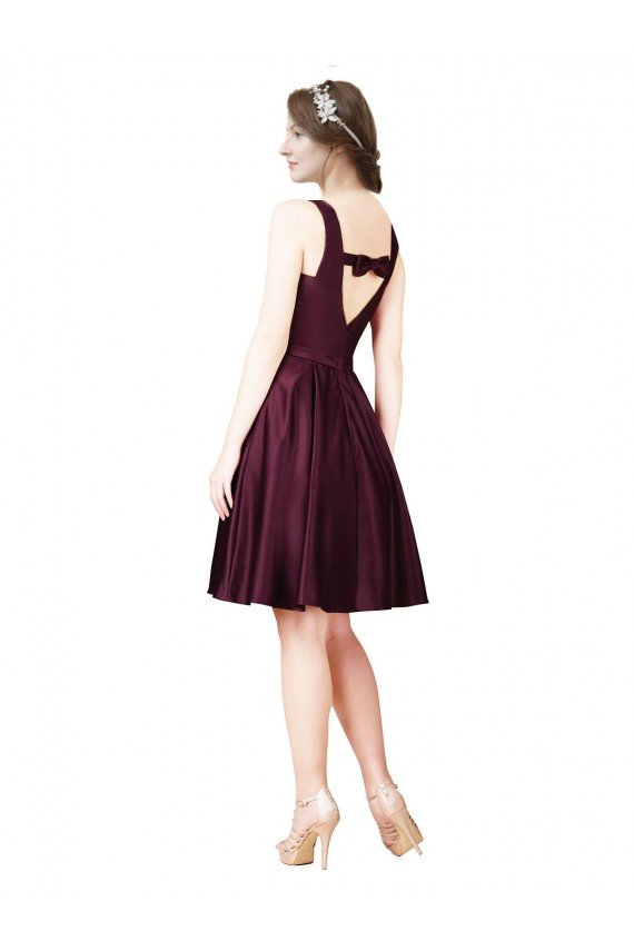 Outlet Classic Cocktail Knee Length Satin Bridesmaid Dress / Prom Dress with V Back and Bow Detail