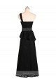 Outlet Long One Shoulder Satin Bridesmaid Dress with Bow Ties