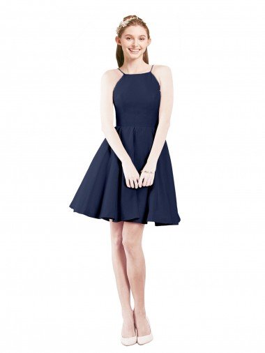 Outlet Halter Neck Short Knee Length Satin Cocktail Bridesmaid Dress
