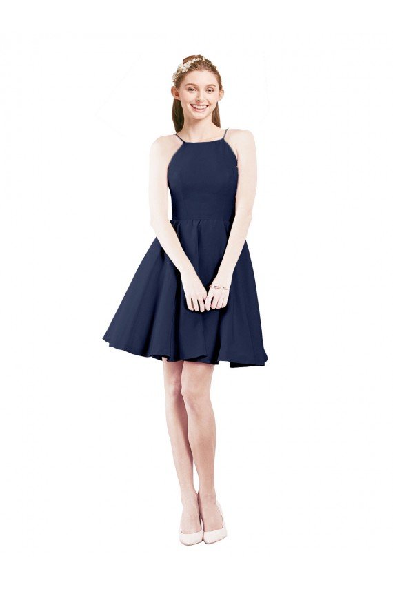 Outlet Halter Neck Short Knee Length Satin Cocktail Bridesmaid Dress