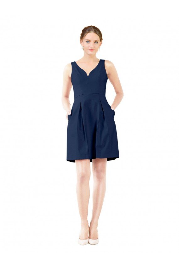 Outlet V-Neck A-Line Satin Cocktail Bridesmaid Dress with Pockets