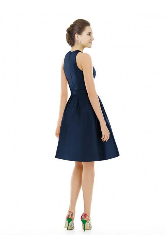 Outlet Short Halter Cocktail Length Luxe Satin Cocktail Bridesmaid Dress