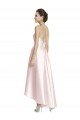 Outlet Long High-Low Halter Satin Bridesmaid Dress with Criss-Cross Back