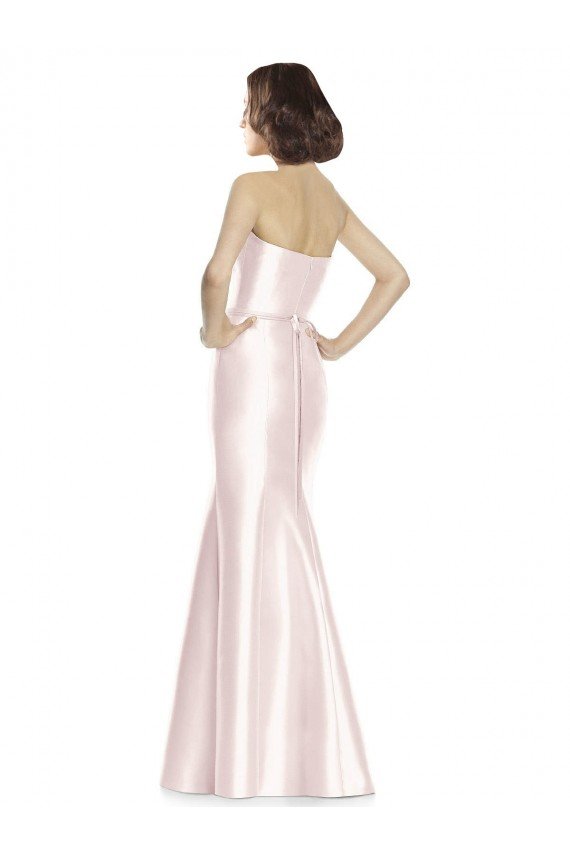 Outlet Long Sweetheart Satin Bridesmaid Dress with Slim Beaded Sash