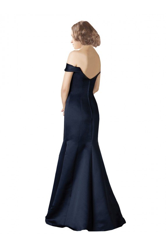 Outlet Fit and Flare Satin Bridesmaid Dress / Prom Dress with Off the Shoulder Neckline
