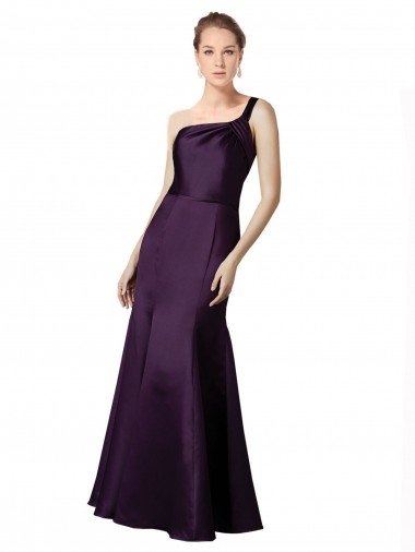 Outlet Long Ruched Neckline One Shoulder Satin Bridesmaid Dress / Prom Dress