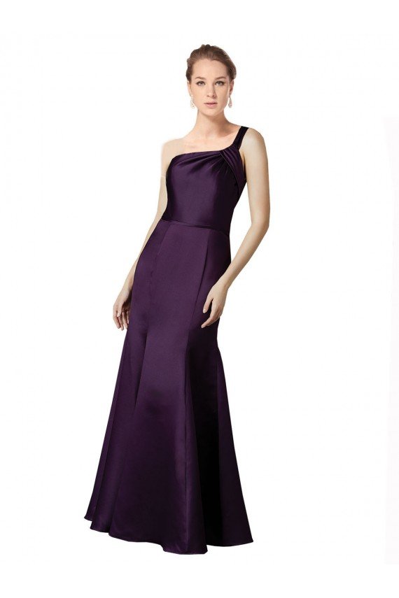 Outlet Long Ruched Neckline One Shoulder Satin Bridesmaid Dress / Prom Dress