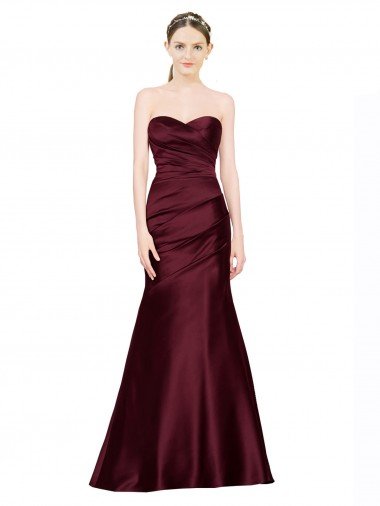 Outlet Mermaid Sweetheart Soft Formal Satin Bridesmaid Dress / Prom Dress with Pleats