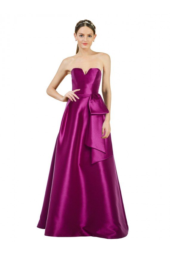 Outlet Sleeveless V-Neck Long Satin Bridesmaid Dress / Prom Dress with Bow Waist