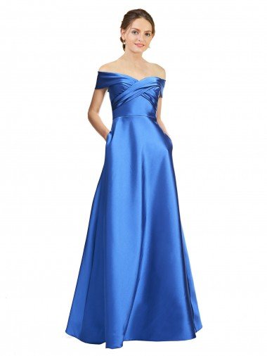 Outlet Sleeveless Off the Shoulder Ball Gown Formal Satin Bridesmaid Dress / Prom Dress