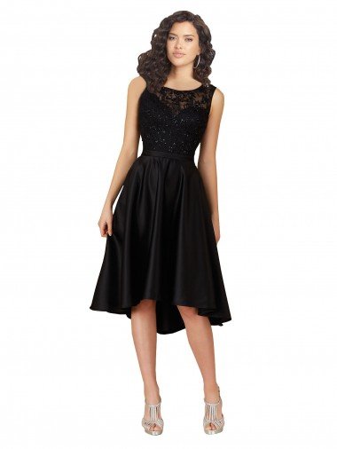 Outlet Short High Low Satin Cocktail Bridesmaid Dress with a Beaded and Embroidered Bodice