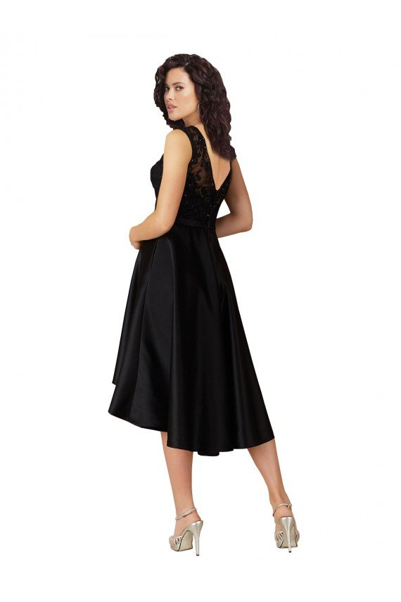Outlet Short High Low Satin Cocktail Bridesmaid Dress with a Beaded and Embroidered Bodice